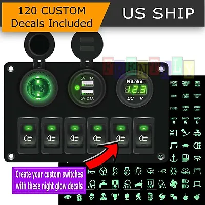 $27.95 • Buy Car Marine Boat 6 Gang Waterproof Circuit Green LED Rocker Switch Panel Breaker