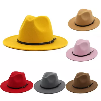 Men Women Felt Fedora  Vintage Style Wide Brim Hat Woolen Panama Hat Daily US • $10.24