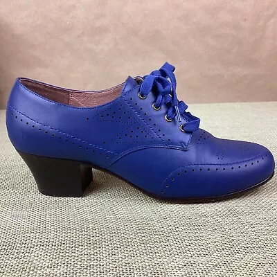 American Duchess Vintage Fine Leather Lace Up Heel Shoes Royal Blue Women’s 9.5M • $125