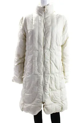Moncler Womens Long Down Filled Full Zip Puffer Coat Ivory Size 4 • $321.75