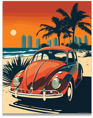 Red Beetle Volkswagen Poster Vintage Beach Surf 11x14 Inches Unframed • $9.95