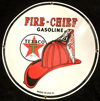 Vintage Art TEXACO FIRE CHIEF 1951 PORCELAIN ENAMEL SIGN Rare Advertising 30  • $199