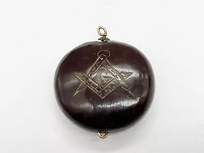 Antique Victorian Masons Masonic Nut Coco De Mer Engraved Pendant Fob • £189.99