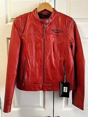 Ladies Vintage Red Leather Harley Davidson Motorcycle Jacket New Size Medium • $299