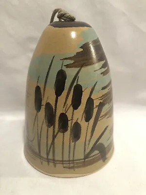 1993-Pacific Stoneware-USA-Tan/Blue/Brown Cattails-Wind Chime • $23