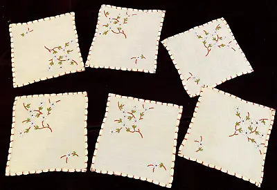 6 Vintage Madeira Hand Embroidered Cocktail Napkins  YY627 • $50