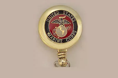 MARINE CORPS USMC Retractable Reel ID Card Badge Holder / Key Ring / US Military • $12.98