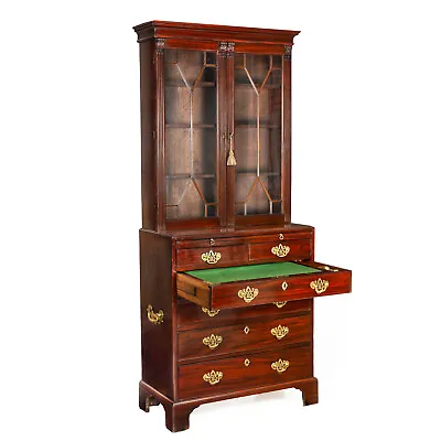 George III English Antique Mahogany Bookcase Secretary Desk Circa 1780 • $9100