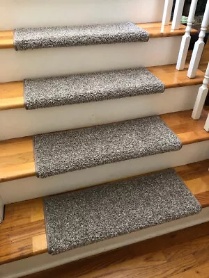 Box Of 5 Padded Carpet Stair Treads 27  Wide | Fossil | Gray Yarns W/Grey Flecks • $80