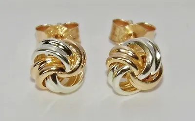 9ct Yellow & White Gold Celtic Knot Ladies Stud Earrings • £49.95