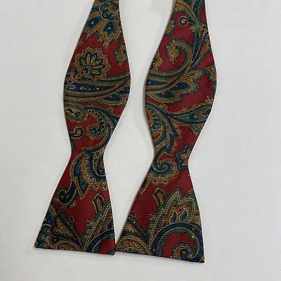 Black Brown 1826 Bow Tie Red Paisley 100% Silk 2.2” W Adjust Reversible L • $2.88