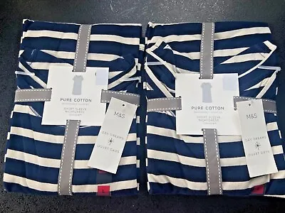 2 X BNWT M&S Pure Cotton Striped Short Sleeve Nightdress M (12-14) L (16-18) • £15