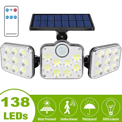 138 LED Solar Lights Outdoor 3500LM Motion Sensor Security 3 Head Spotlights US • $14.99