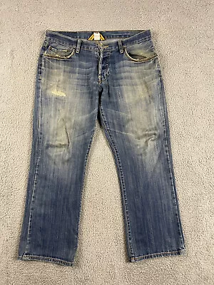 Lucky Brand Jeans Mens Size 33x30 Distressed Blue Dark Wash Denim • $17.75