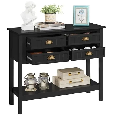 4-Drawer Console Table With Open Shelf Entryway/Hallway Narrow Long TableBlack • $119.99