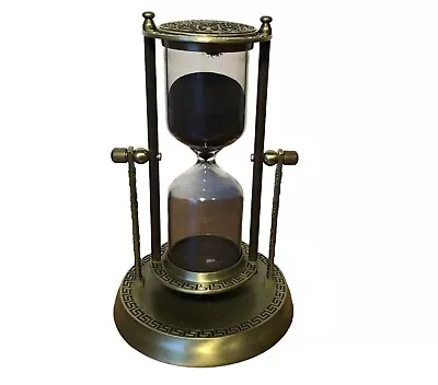 Timeless Sophistication:Vintage Brass Hourglass 60-Minute Timer With Black Sand. • $60