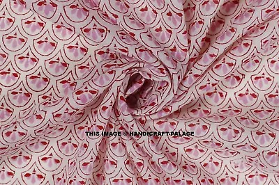 Indian 100% Cotton Voile Fabric By Yard Pink-White Sewing Hand Block Print Craft • £16.79