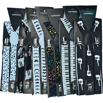 Men Music Note Pattern Fashionable Suspenders Paino Print Adjustable Braces • £7.47