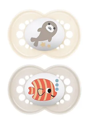 MAM Original Orthodontic Silicone Soothers/Pacifiers 6-16m Cream Seal/Beige Fish • £10.99