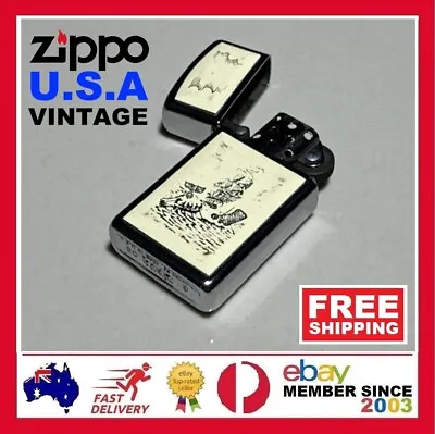 $169 • Buy VINTAGE ZIPPO 1980's Scrimshaw Ship & Whale Stainless Slim Lighter **FREE POST**
