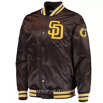 San Diego Padres MLB The Diamond Full-snap Brown Satin Bomber Varsity Jacket • $80