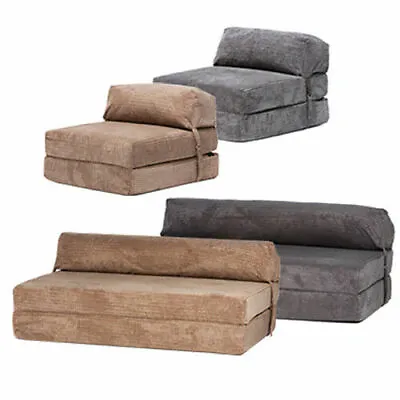 Corduroy Fold Out Single Double Guest Z ChairBed Folding Mattress Sofa Bed Futon • £119.97