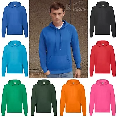 Fruit Of The Loom MEN HOODIE Raglan Sweatshirt Plain Lightweight Hoody Pullover • £14.49