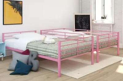 Contemporary/Modern Convertible Twin Over Twin Metal Bunk Bed Pink • $239.99