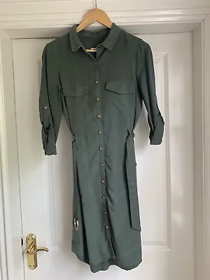 £19.99 • Buy Forever New Green Khaki Safari Shirt Neck Spring Summer Autumn Dress Stretch