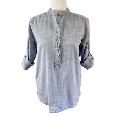 J. Crew Women's Crosshatch Popover Tunic Top XS Blouse Shirt Blue Chambray G0740 • $19.95