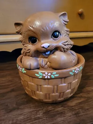 Vintage Twin Winton California Pottery Brown Cat Kitten In Basket Cookie Jar • $37.99