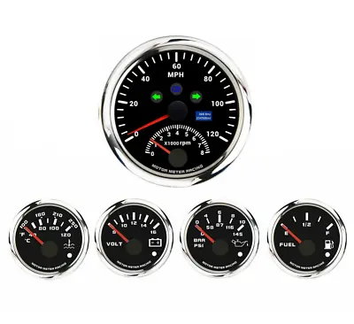 W PRO 5 Gauge Set 85mm GPS Speedometer Tachometer 120 MPH Turn Signal High Beam • $166.49