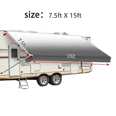 15ft Weatherproof Vinyl RV Awning Fabric Replacement Outdoor Canopy For Camper • $79.99