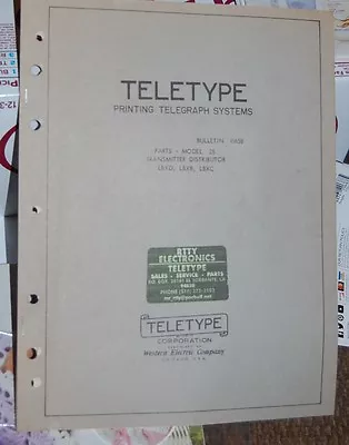 Teletype Printing Telegraph Systems Bulletin #1165B - Parts-Model 28 • $20.99