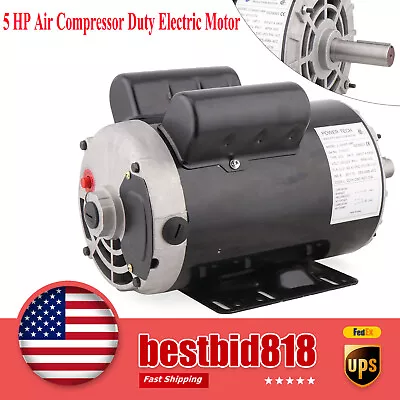 5 HP Air Compressor Duty Electric Motor 3450RPM Single Phase 7/8  Shaft CCW • $179.55