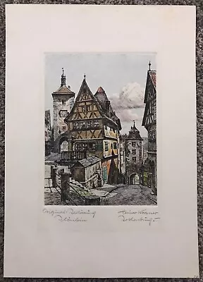 Vintage Heiner Krasser Original Color Etching (Radierung) Rothenburg OT Germany • $35
