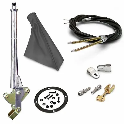 Ford 11 Inch Trans Mnt E-Brake HandleGray Boot Chr Ring Cable Kit Clevis • $351.95