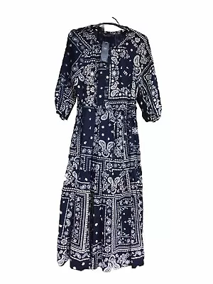 Marks And Spencer Sz 12 Dress Maxi Navy Blue Pure Cotton Bnwt • £19.99