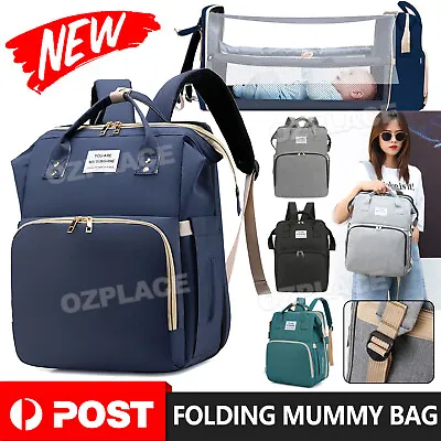 $23.95 • Buy Baby Diaper Nappy Bag Large Changing Mummy Backpack Maternity Crib Folding Bed