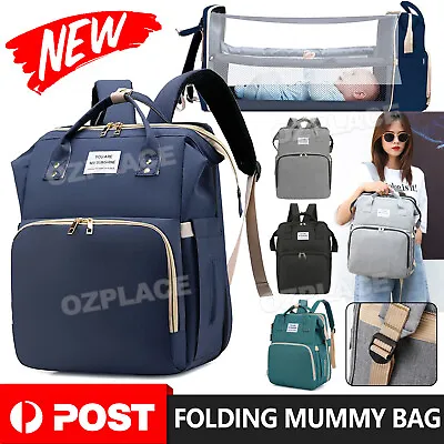 Baby Diaper Nappy Bag Large Changing Mummy Backpack Maternity Crib Folding Bed • $26.85