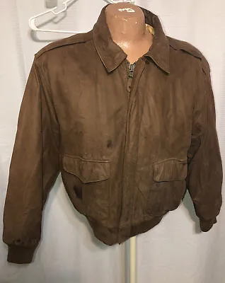Vintage G-111 Global Identity Men’s Brown Distressed Leather Bomber Jacket Med • $36