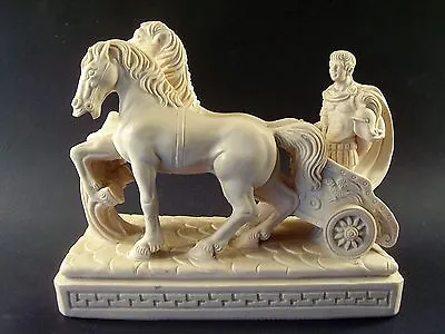 A GIANNETTI Italy ROMAN GLADIATOR Chariot HORSES Greek Key RESIN SCULPTURE Mint! • £59.11