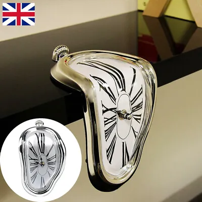 Style Surreal Melting Distorted Wall Clock Surrealist Salvador Dali Style Silver • £10.19