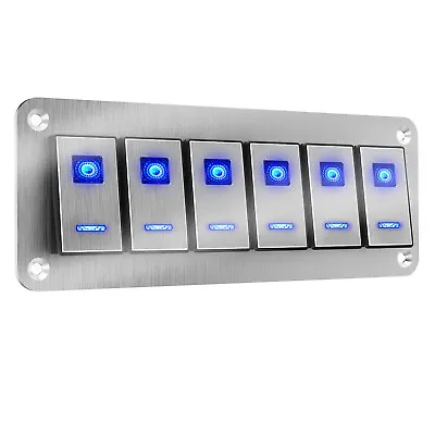 $36.17 • Buy Metal Car Marine Boat Silver 6 Gang Blue Rocker Switch Panel Circuit Breaker LED