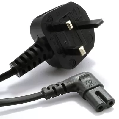 FIGURE 8 MAINS 2 PIN POWER LEAD RIGHT ANGLED CABLE LAPTOP FOR PS 4 TV- 3 Metre • £7.90