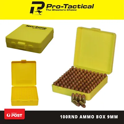 Max-comp Ammo Box Pistol 100 Rounds Yellow Fits 9mm Handgun Ammunication Case • $22.50