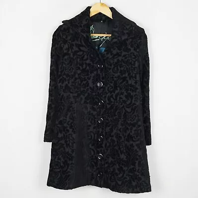 DESIGUAL Women's Coat Jacket Size 38 Black Button Collared Floral Pattern S10803 • $128.26