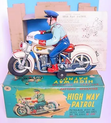 1950s MODERN TOYS JAPAN BATTERY OP HIGHWAY PATROL MOTORCYCLE POLICE MINT! BOXED! • $124.50