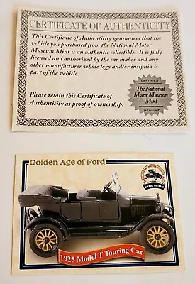 National Motor Museum -1925 Model T Touring Car -The Golden Age Of Ford COA ONLY • $7.50