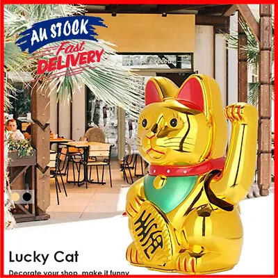 Chinese Lucky Fortune Money Waving Gold Maneki-Neko Cat Figure Feng Shui Decor • $16.98
